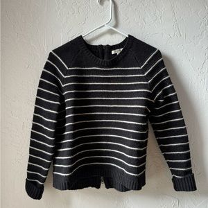 Madewell Merino Wool Sweater, Black + White Stripe, Back Zip, M